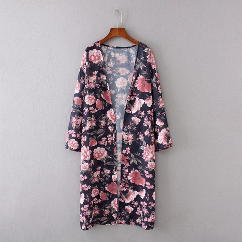 201  Kimono Cardigan Women Floral Print Loose Long Blouses Shirts Lady Chiffon Beach Sunscreen Blusas Women Clothing #53 GS