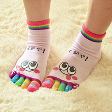 New Hot Fashion One Pair Lady Women Girls Smile Five Fingers Print Trainer Toe Ankle Socks  Wholesale GS