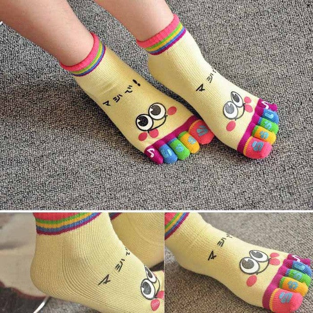 New Hot Fashion One Pair Lady Women Girls Smile Five Fingers Print Trainer Toe Ankle Socks  Wholesale GS