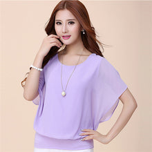 New Short-sleeved T Shirt Large Size Women's Summer O-neck Chiffon Batwing Sleeve T-shirt Female Casual Top 31076 GS