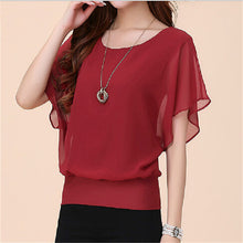 New Short-sleeved T Shirt Large Size Women's Summer O-neck Chiffon Batwing Sleeve T-shirt Female Casual Top 31076 GS