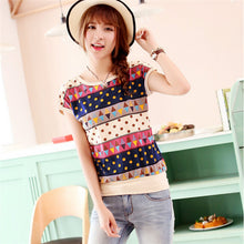 New Summer T Shirt Loose Plus Size S-4XL Women Retro Printed Short-sleeved T-shirt Women Batwing Sleeve Top 31068 GS