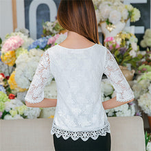 Summer Female Sweet Lace Blouse Half Sleeve White Shorts Loose O-neck Chiffon Shirt Women Casual Flare Sleeve Tops 31124 GS