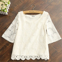 Summer Female Sweet Lace Blouse Half Sleeve White Shorts Loose O-neck Chiffon Shirt Women Casual Flare Sleeve Tops 31124 GS