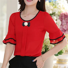 Summer New Large Size Women Shirt Loose O-neck Half Sleeve Chiffon Blouse Top Female Temperament Flare Sleeve Tops 31123 GS
