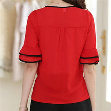 Summer New Large Size Women Shirt Loose O-neck Half Sleeve Chiffon Blouse Top Female Temperament Flare Sleeve Tops 31123 GS