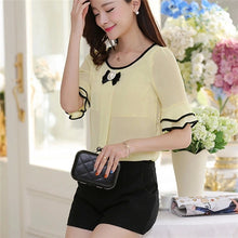 Summer New Large Size Women Shirt Loose O-neck Half Sleeve Chiffon Blouse Top Female Temperament Flare Sleeve Tops 31123 GS