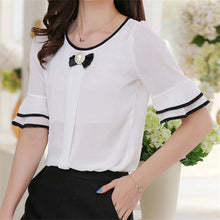 Summer New Large Size Women Shirt Loose O-neck Half Sleeve Chiffon Blouse Top Female Temperament Flare Sleeve Tops 31123 GS