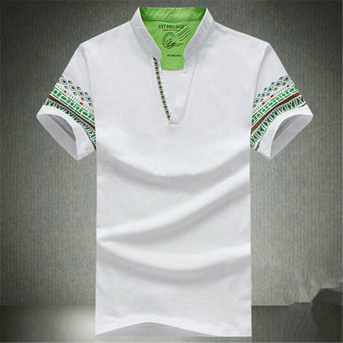 Summer Retro Style V-neck Short-sleeved T-shirt Men Plus Size M-5XL Printed T Shirt Korean Slim Casual Shirt Tops 31176 GS