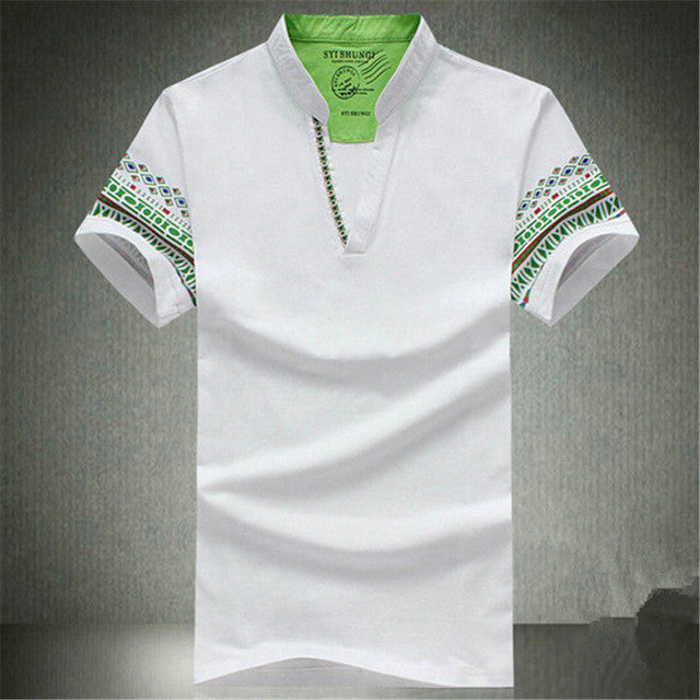 Summer Retro Style V-neck Short-sleeved T-shirt Men Plus Size M-5XL Printed T Shirt Korean Slim Casual Shirt Tops 31176 GS