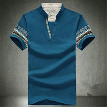 Summer Retro Style V-neck Short-sleeved T-shirt Men Plus Size M-5XL Printed T Shirt Korean Slim Casual Shirt Tops 31176 GS