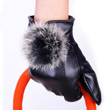 Trustworthy Warm   Gloves Women Lady Black Leather Gloves Rabbit Fur Mittens Guantes Luva  GS