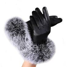 Trustworthy Warm   Gloves Women Lady Black Leather Gloves Rabbit Fur Mittens Guantes Luva  GS