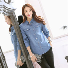 Autumn New Shirt Fashion Casual Female Long Sleeve Turn-down Collar Women Shirt Denim Blouse With Button 71709 GS