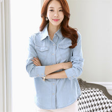 Autumn New Shirt Fashion Casual Female Long Sleeve Turn-down Collar Women Shirt Denim Blouse With Button 71709 GS