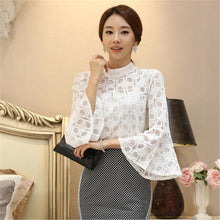 Autumn New Shirt Fashion Casual Female Nine Quarter Flare Sleeve Turtleneck Women Shirt Lace Blouse 71710 GS