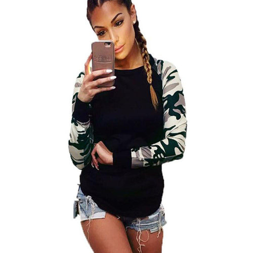 Tops Women Army Green Patchwork Long Sleeve T Shirt Casual Tops Tee Shirt Female Hot Sale Ropa Mujer GS