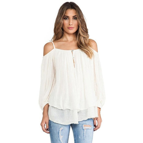 Style Blouses Women Trend Fashion Women Long Sleeve Off Shoulder Casual Ladies Shirt Tops Roupas Femininas GS