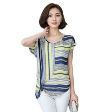 Brand New Women T shirts Stripped T-shirt Women O-neck Top Short Sleeve Chiffon S-2XL Female tops 71097 GS