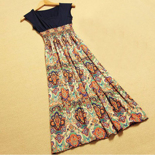Casual Boho  Dress Women Flower Print Long Maxi Bohemian Women Dress Ladies Evening Sleeveless Party Dresses Vestidos GS
