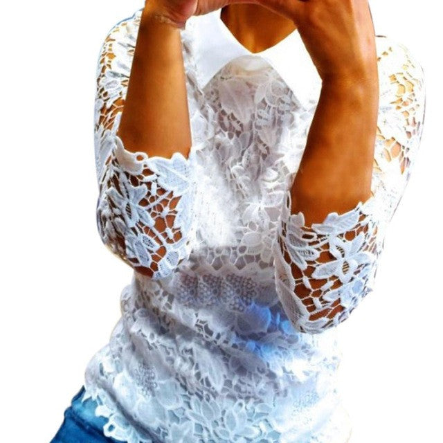 Fashion  Style Lace Ladies Blouses Loose Casual Long Sleeve Shirt Women Tops Blouse Ladies Tops Camisas Femenina GS