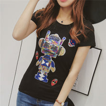 Fashion Short Sleeve T-shirts European Style Plus Size Female T shirts Carton Print Top O-neck Women t shirt 71291 GS