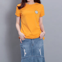 Fashion Short Sleeve T-shirts Plus Size Female t shirts Plus Size Top O-neck Women Smile Face Print T shirt 71673 GS