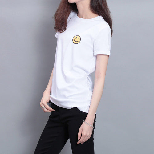 Fashion Short Sleeve T-shirts Plus Size Female t shirts Plus Size Top O-neck Women Smile Face Print T shirt 71673 GS