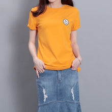 Fashion Short Sleeve T-shirts Plus Size Female t shirts Plus Size Top O-neck Women Smile Face Print T shirt 71673 GS