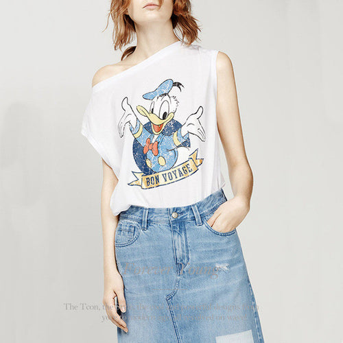 Fashion Sleeveless T-shirts Plus Size Female T shirts Duck Letter Print Top O-neck Women Animal Printt t shirt 71568 GS