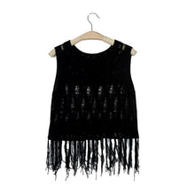 Fashion  Crop Top Women Beach Loose Kinitted Hollow Out Tassel Shirts Women Sleeveless Women Tops Cropped Feminino GS