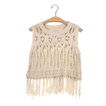 Fashion  Crop Top Women Beach Loose Kinitted Hollow Out Tassel Shirts Women Sleeveless Women Tops Cropped Feminino GS