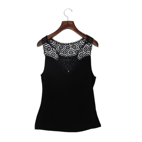 Fashion T-shirt Women Sleeveless Lace Knitting T Shirt Women Tops Black White Shirts Camiseta Mujer GS