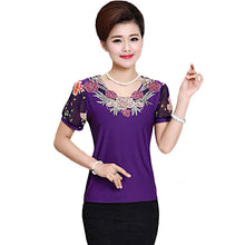 Fashion Women T shirts Print T-shirt Women O-neck AppliquesTop Short Sleeve XL-4XL Female Plus Size tops 71010 GS