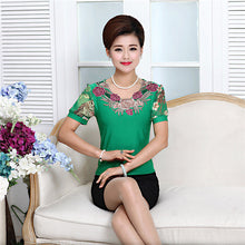 Fashion Women T shirts Print T-shirt Women O-neck AppliquesTop Short Sleeve XL-4XL Female Plus Size tops 71010 GS