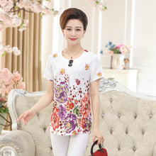 Fashion Women T shirts Print T-shirt Women O-neck Button Top Short Sleeve XL-4XL Female Plus Size tops 71008 GS