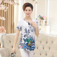 Fashion Women T shirts Print T-shirt Women O-neck Button Top Short Sleeve XL-4XL Female Plus Size tops 71008 GS