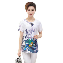 Fashion Women T shirts Print T-shirt Women O-neck Button Top Short Sleeve XL-4XL Female Plus Size tops 71008 GS