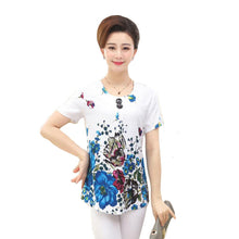 Fashion Women T shirts Print T-shirt Women O-neck Button Top Short Sleeve XL-4XL Female Plus Size tops 71008 GS