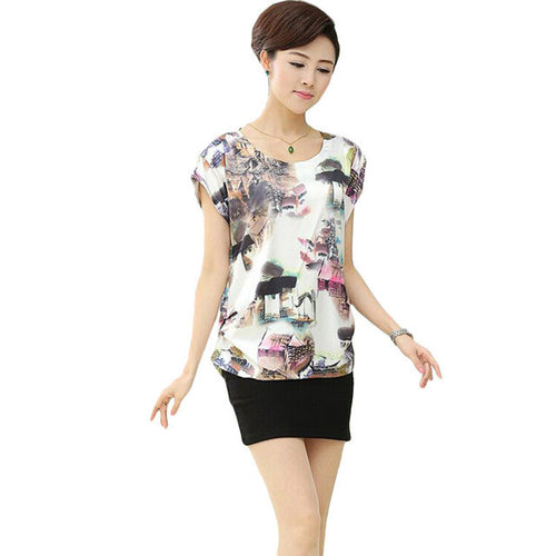 Fashion Women T shirts Print T-shirt Women O-neck Top Short Sleeve L-4XL Female Plus Size tops 71005 GS