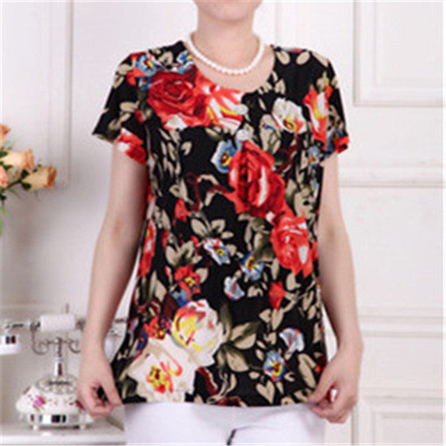 Fashion Women T shirts Print T-shirt Women Top Short Sleeve XL-4XL Female Plus Size tops 71013 GS