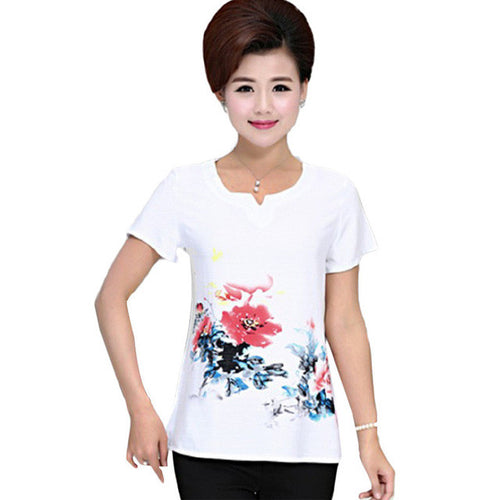 Fashion Women T shirts Print T-shirt Women V-neck Top Short Sleeve XL-4XL Female Plus Size tops 70921 GS
