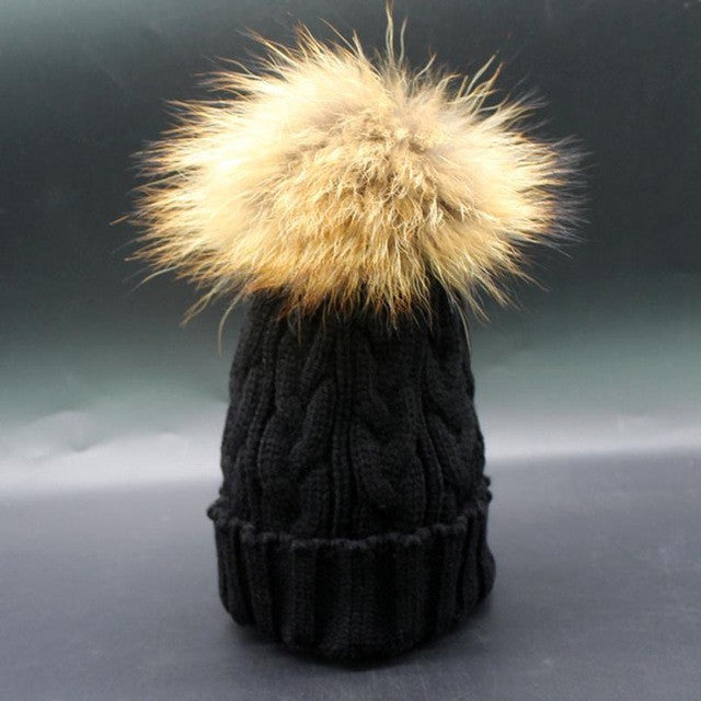 Fashion Women  Warm Knitted Wool Crochet Faux Fur Hats pompom Beanies Cap Women Hats For Women Beanies GS