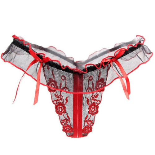 Fashion Women's thong Lace Floral Womens Open Crotch Thongs G-string T-back Fitness Red Women Thongs and g strings GS