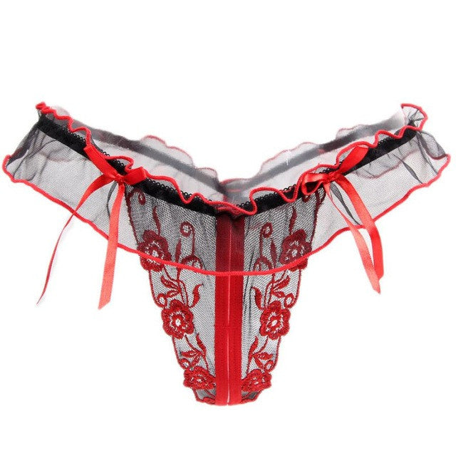 Fashion Women's thong Lace Floral Womens Open Crotch Thongs G-string T-back Fitness Red Women Thongs and g strings GS