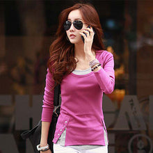 Fashion t shirt Women Tops and Tees Button Femme Full Sleeve False Two Casual Camisetas Mujer Plus Size 71637 GS