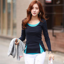 Fashion t shirt Women Tops and Tees Button Femme Full Sleeve False Two Casual Camisetas Mujer Plus Size 71637 GS