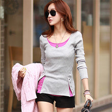 Fashion t shirt Women Tops and Tees Button Femme Full Sleeve False Two Casual Camisetas Mujer Plus Size 71637 GS