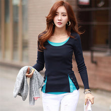 Fashion t shirt Women Tops and Tees Button Femme Full Sleeve False Two Casual Camisetas Mujer Plus Size 71637 GS