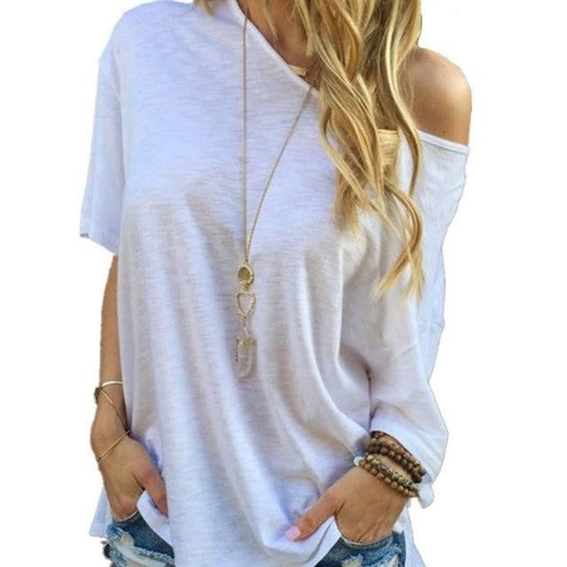 Fashion women Casual White Blouse cotton Off Shoulder Top Korean Style blouse Short sleeve Loose Women Shirts ropa mujer GS